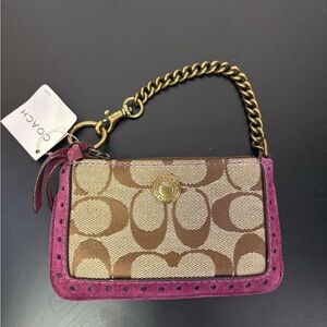 Coach Signature Coin Wristlet Purse w/Brass Chain NWT
